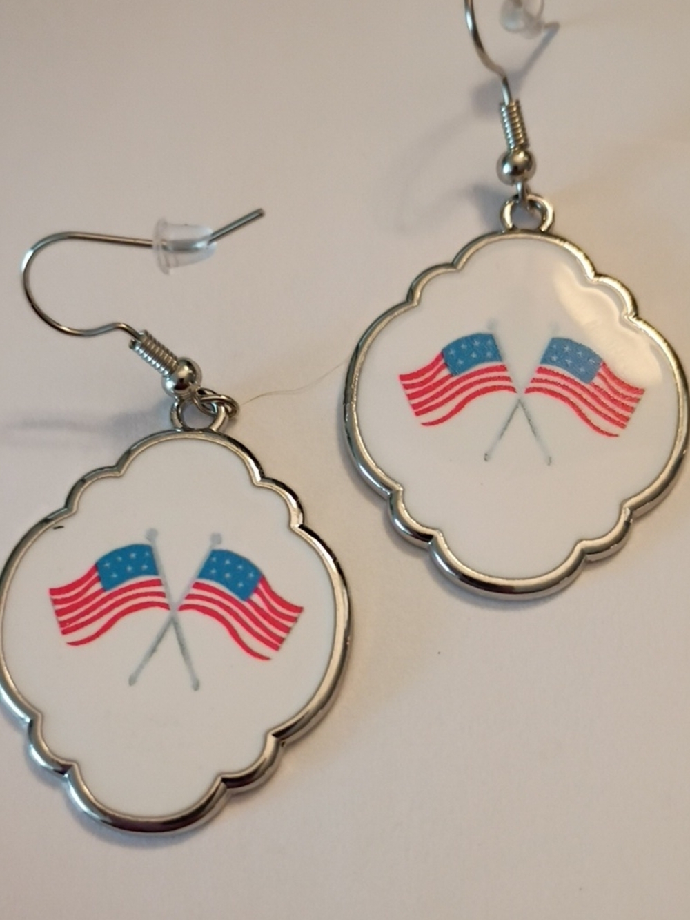 Sale American Flag Dangle Earrings - Silver Frame